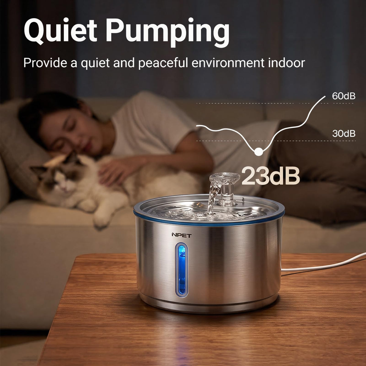 Stainless Steel Cat Water Fountain with 3 Replacement Filters