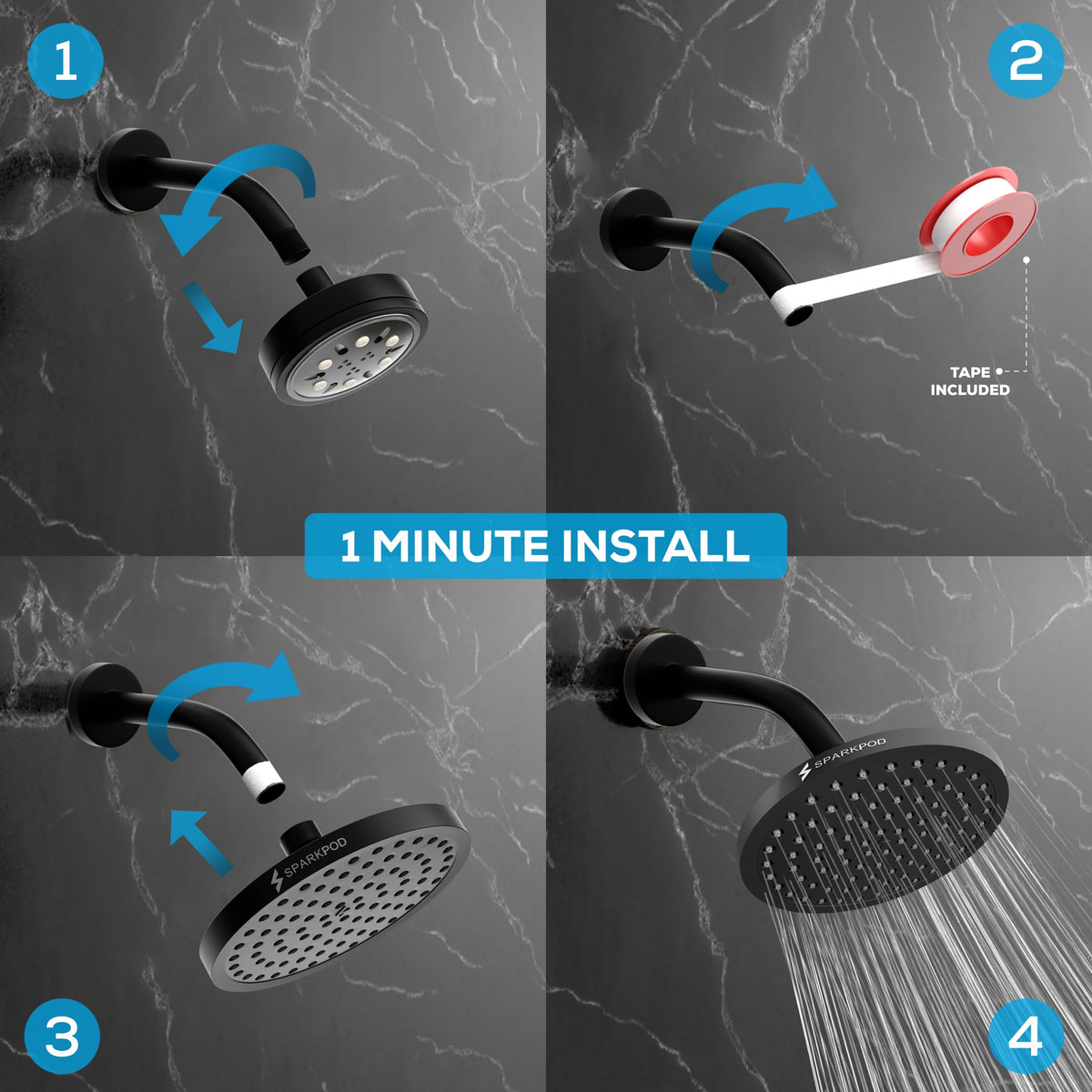 Rain Shower Head (8 Inch Round / Midnight Black Matte)