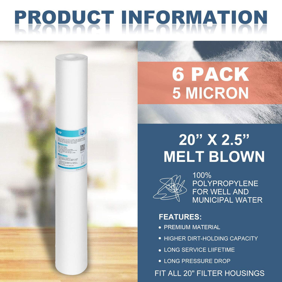 5 Micron 20"x2.5" Polypropylene Sediment Water Filter (5 Micron)