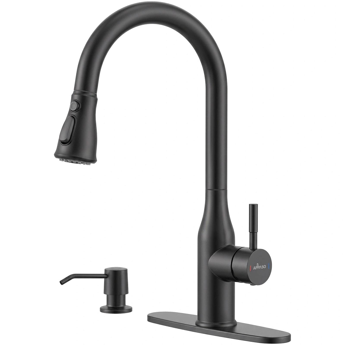 Black Kitchen Faucet with Soap Dispenser and Pull Down Sprayer (Black)