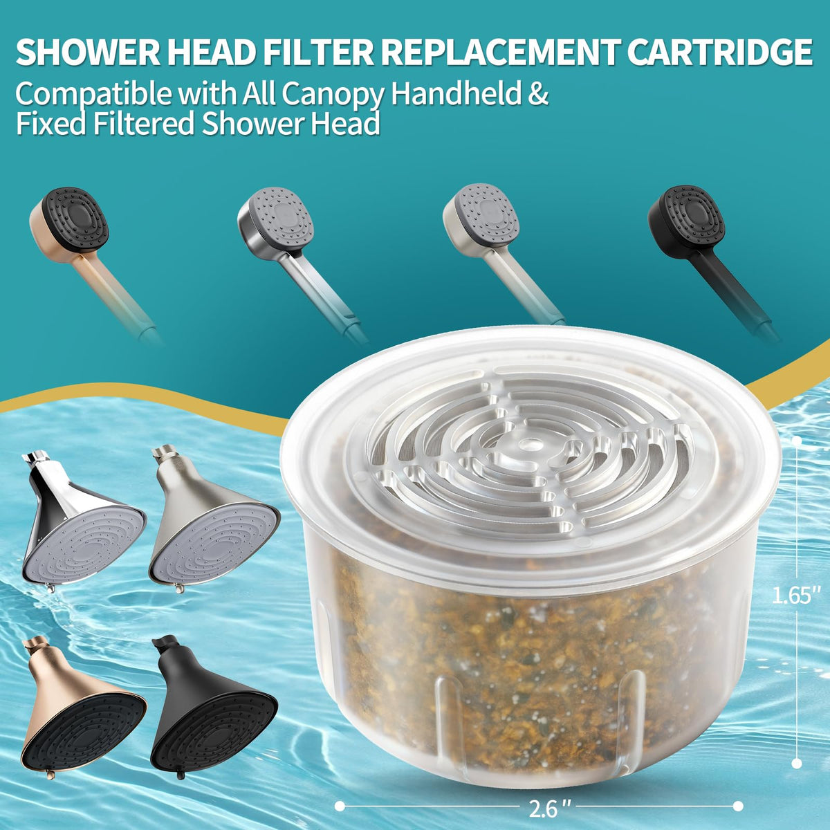 2Pack Multi Stage High Pressure Shower Head Filter Replacement Compatible with Canopy Handheld Filtered Shower Head and Fixed Shower Head
