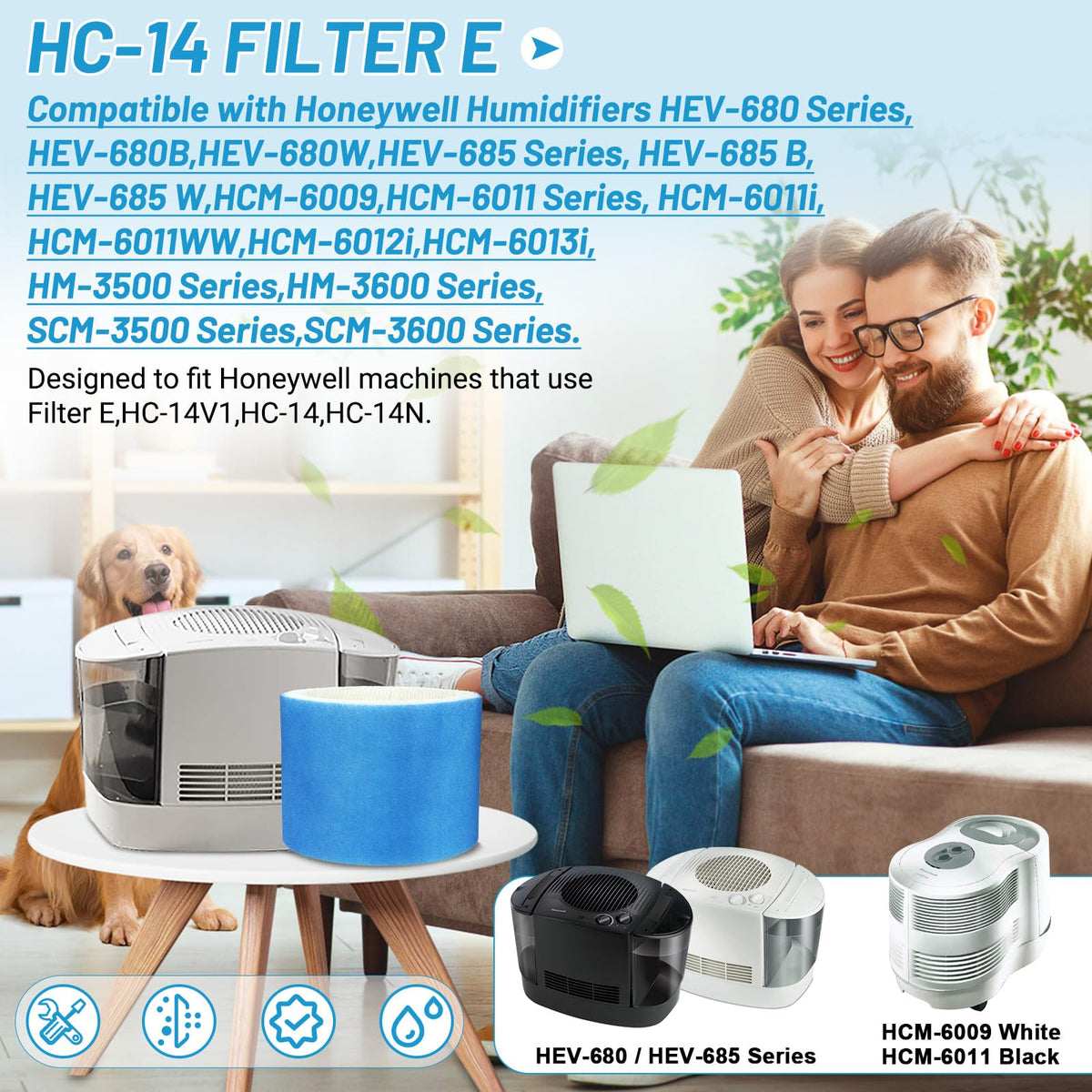 3 Pack Upgraded HC14 Filter E Compatible with Honeywell HC (3 Pack--blue)