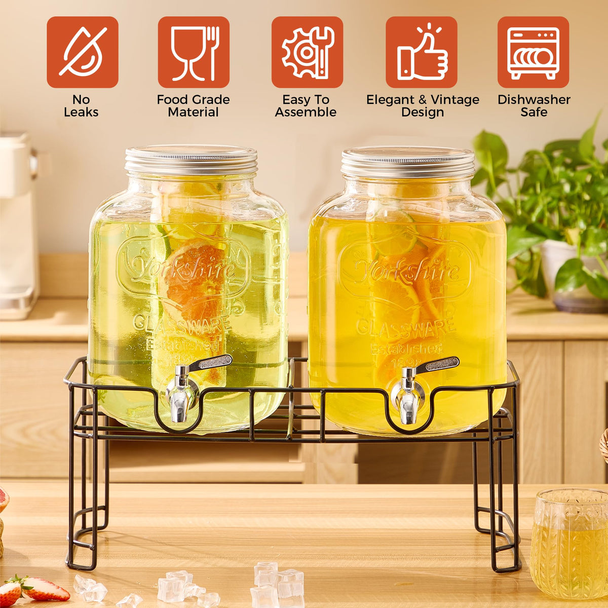 1.5 Gallon Glass Drink Dispensers for Parties