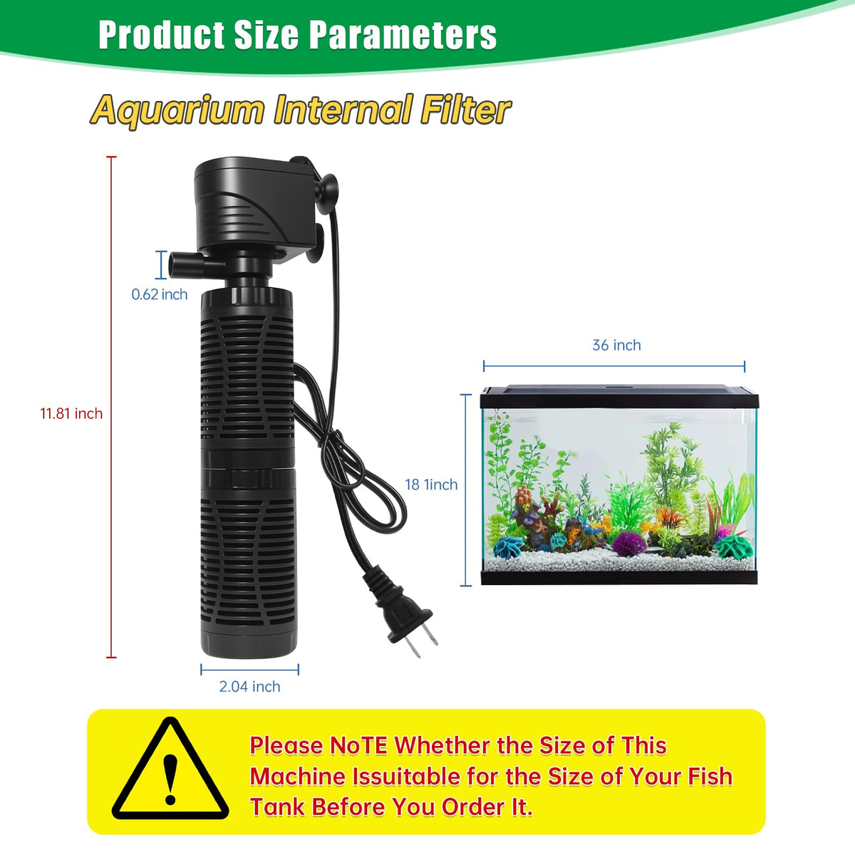 20W Submersible Aquarium Filter for 50 (Black / 20W for 40-50 Gallon Tanks)