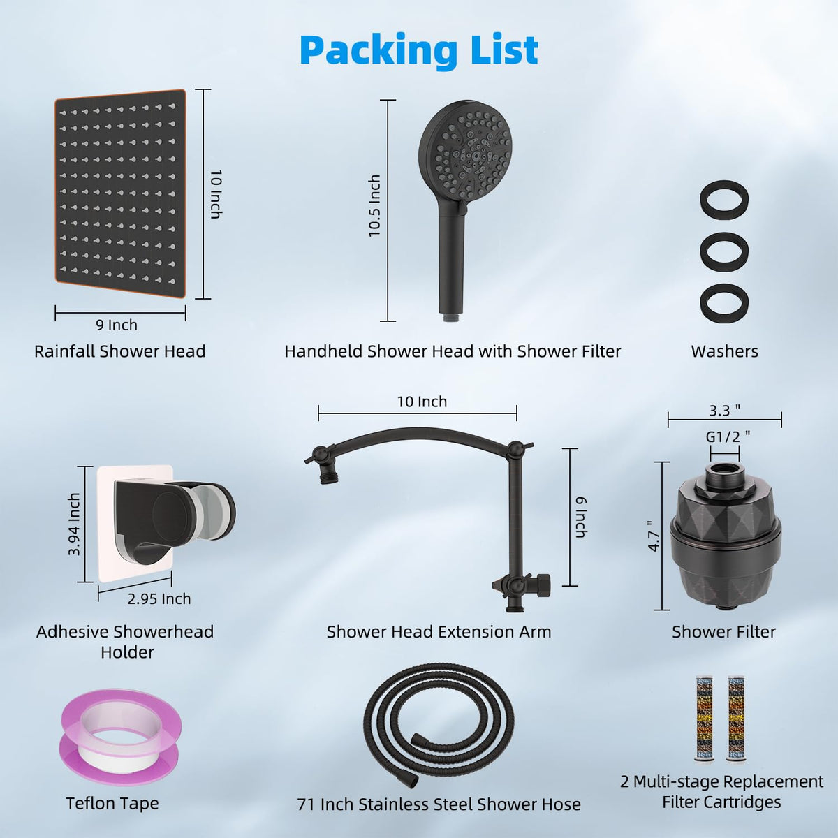 10" Dual Filtered Shower Head (Square 10'' with Filter / Oil Rubbed Bronze Finished)