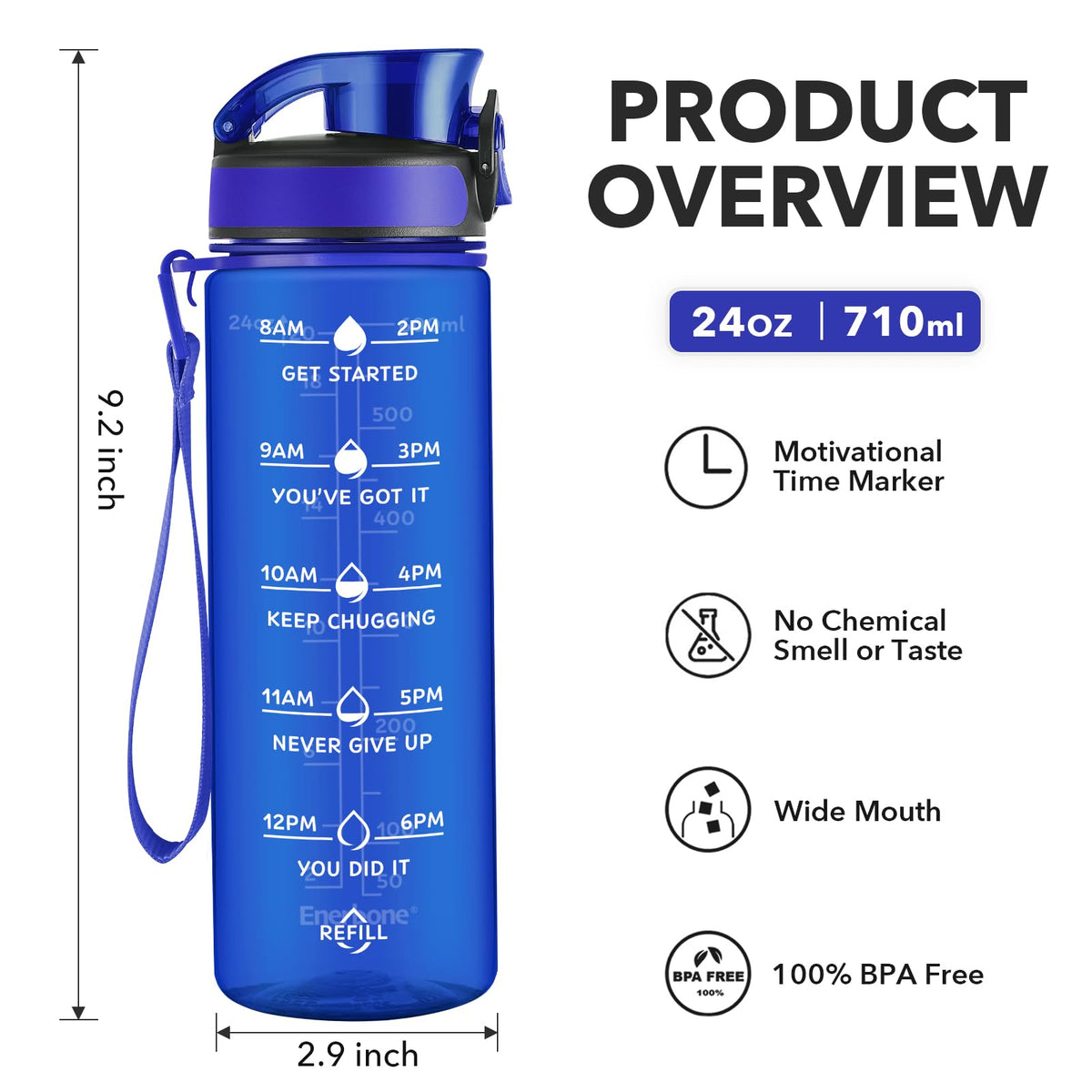 Water Bottle Leakproof BPA & Toxic Free (Sapphire / 24 Ounces)
