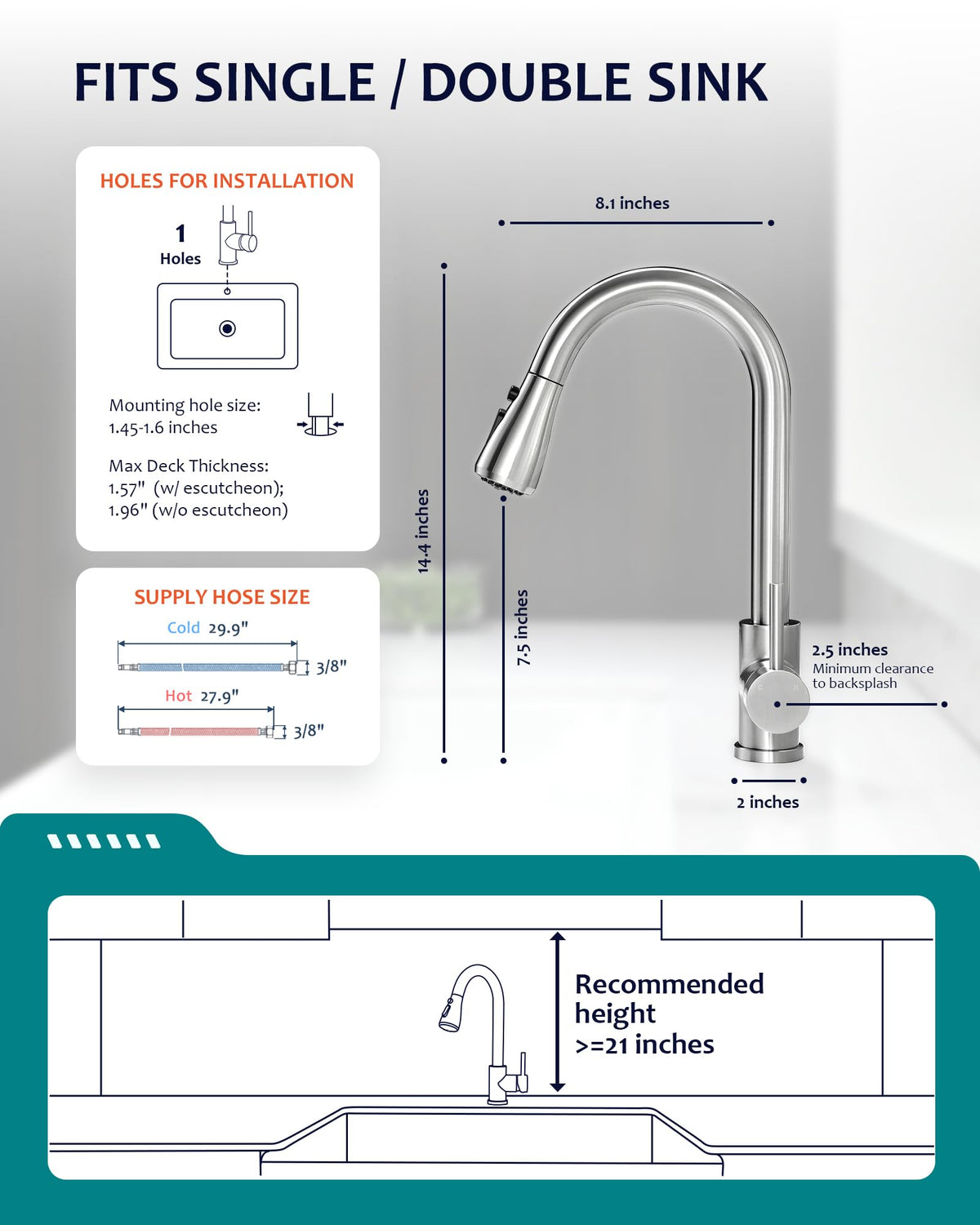 Kitchen Faucet with Pull Down Sprayer (Brushed Nickel-Antique)