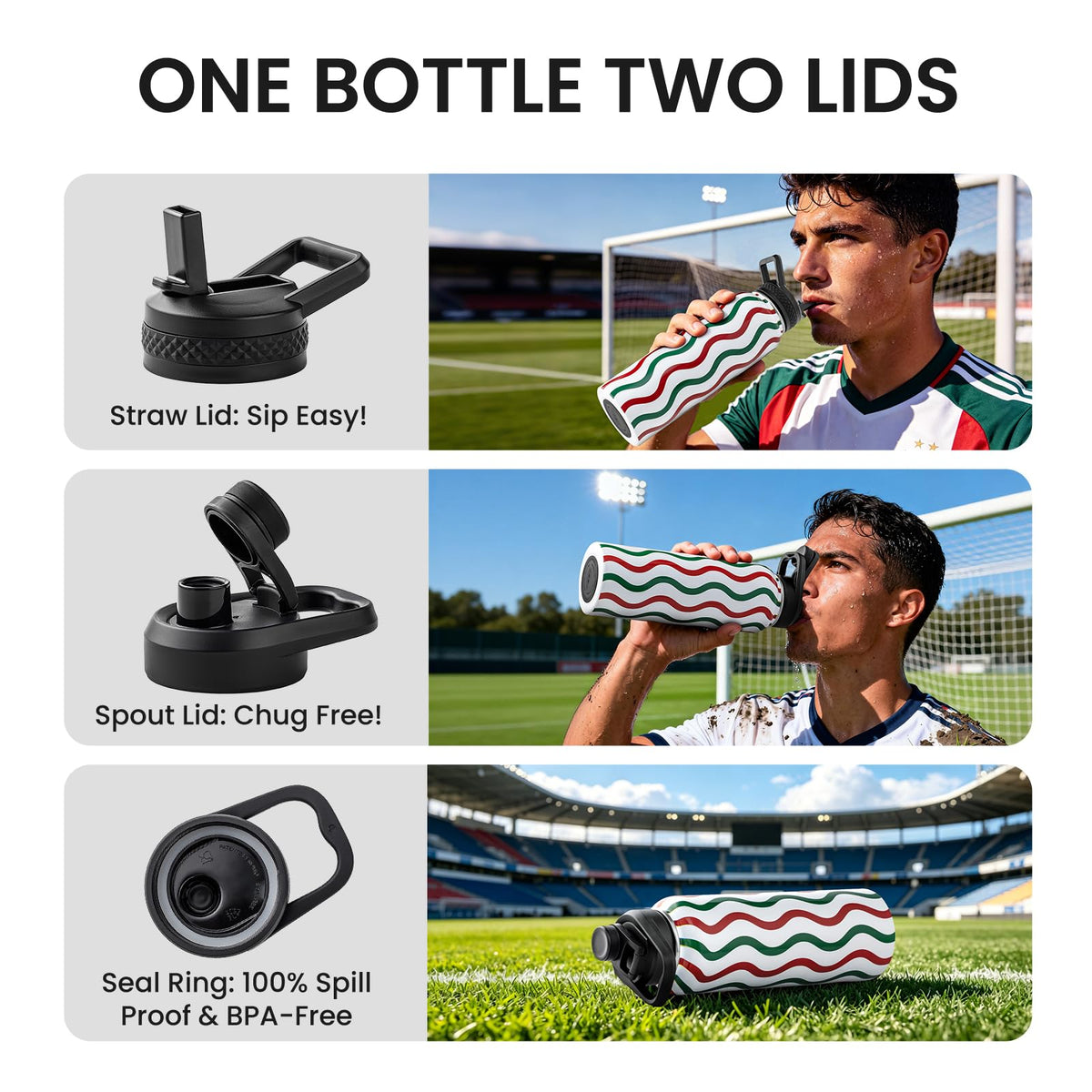 Insulated Water Bottle 40 oz (Mexico-Green White Red Stripe / 40 Ounces)