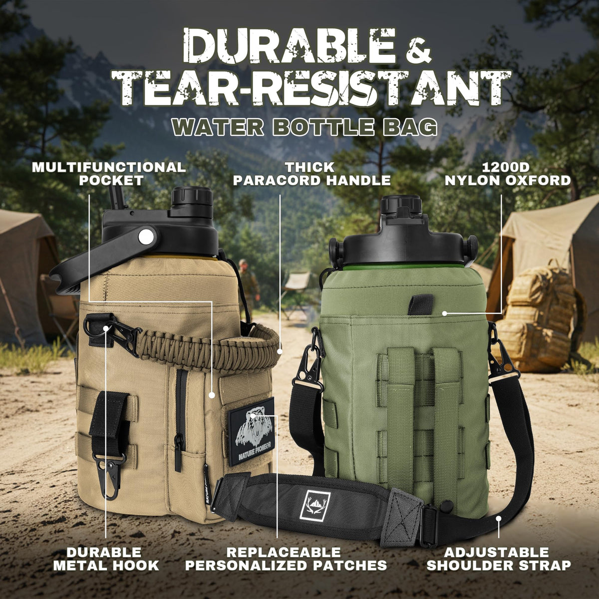 128oz 1 Gallon Tactical Water Bottle with MOLLE Bottle Pouch (Green Black / 128 Ounces)