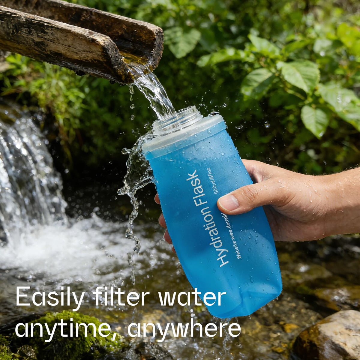1.0L Collapsible Water Filter Bottle (1000ml, Blue)
