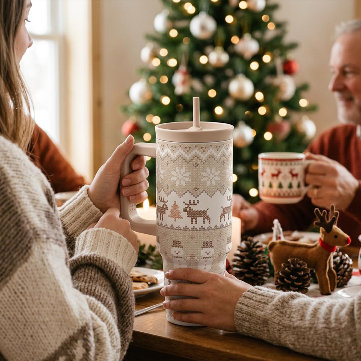 Holiday Season Stainless Steel Tumbler with Handle (Christmas)