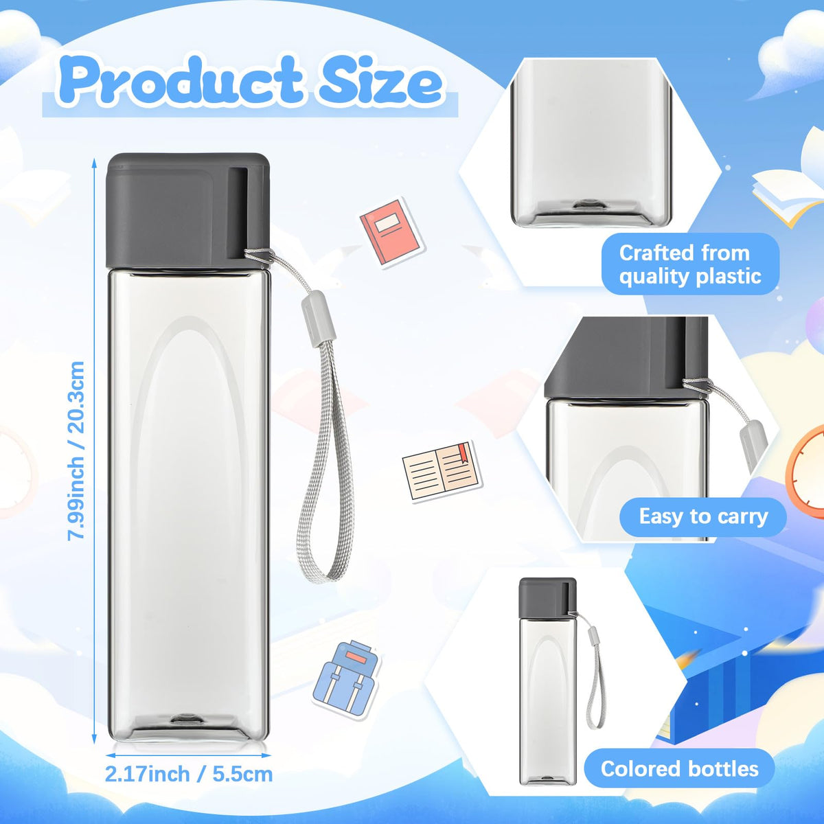 30 Pcs Water Bottles Bulk 17 Oz Plastic Leak Proof (Grey)