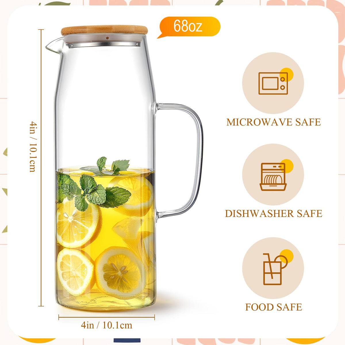 2 Sets Glass Pitcher with Lid Water Carafe (Bamboo Lid / 2l)