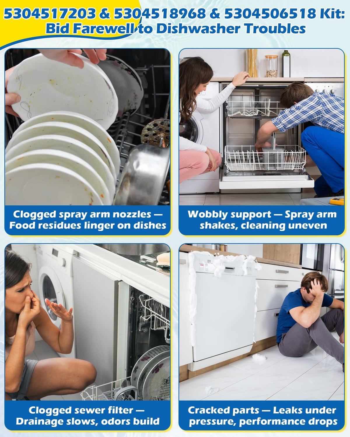 5304517203 1545680 Dishwasher Spray Arm Fits Frigidaire Dishwasher Part (Blue - 5304517203 - 3 Pack Kit)