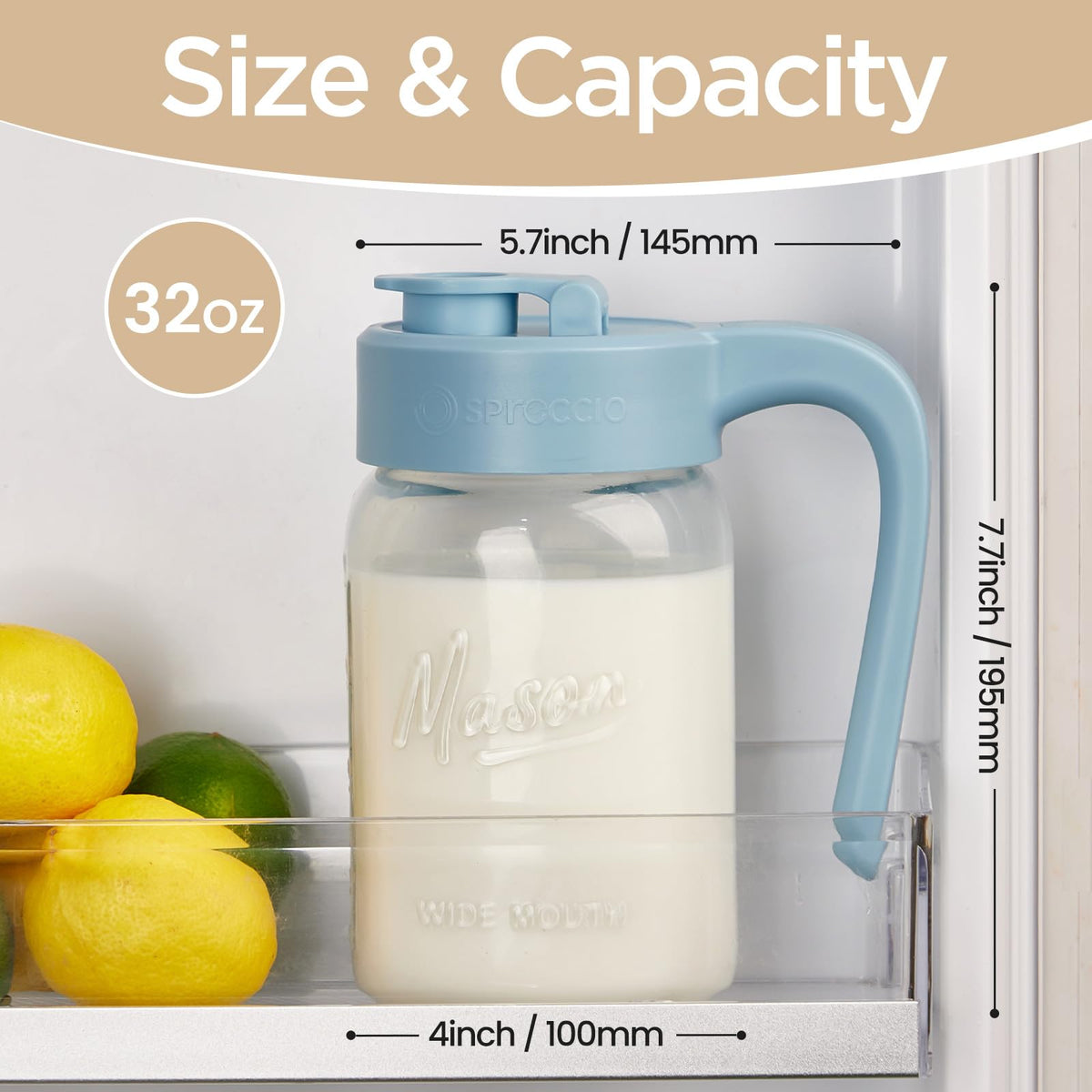32 oz Glass Pitcher with Lid (Ciel)
