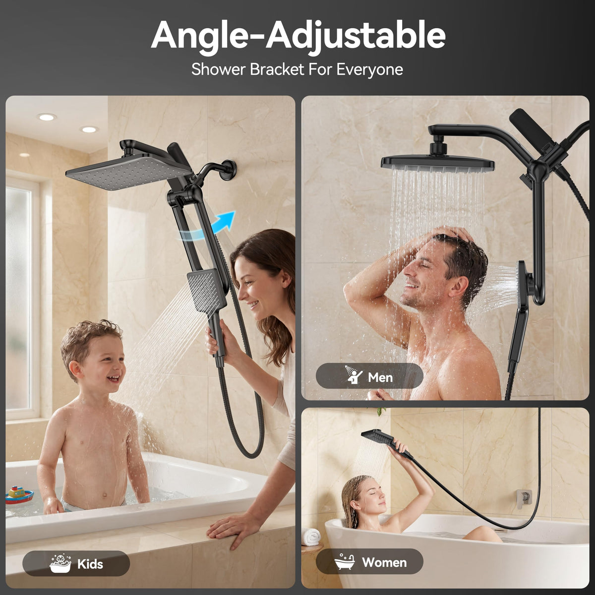 Dual Filtered Rain Shower Head with Handheld Combo (Premium Shinny Black)
