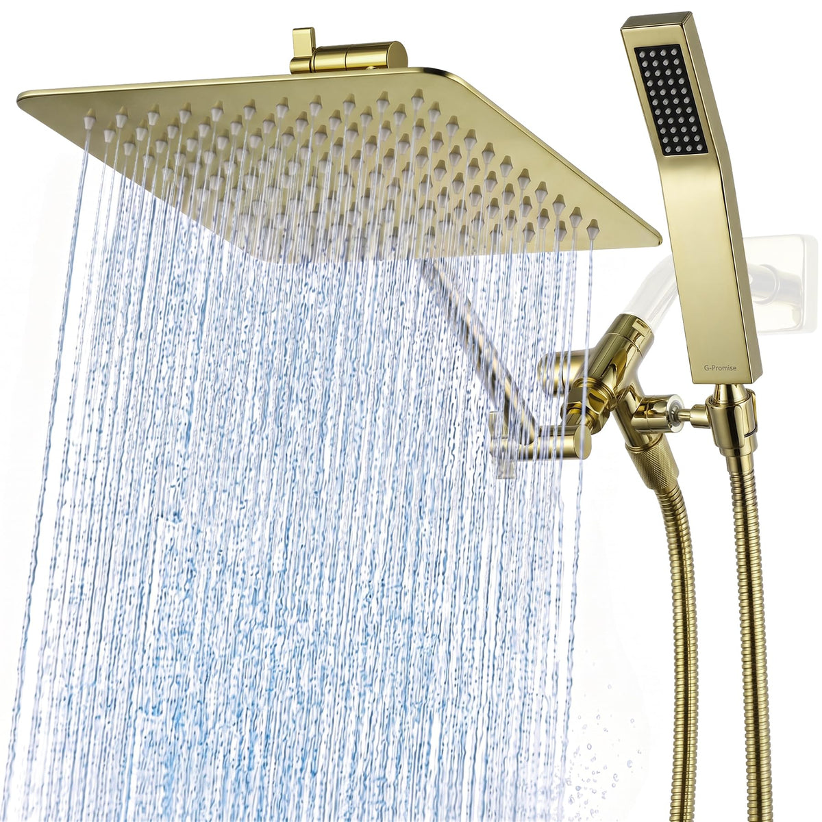 All Metal 10" Dual Square Shower Head Combo (10 Inches / Polished Brass)