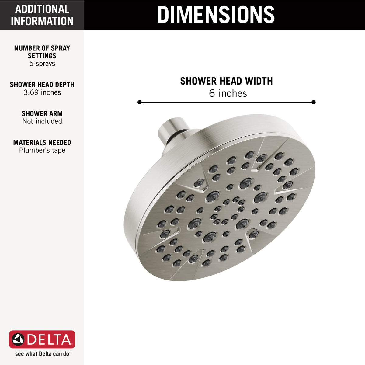 6 Setting Chrome Shower Head with High Pressure Spray (Chrome)