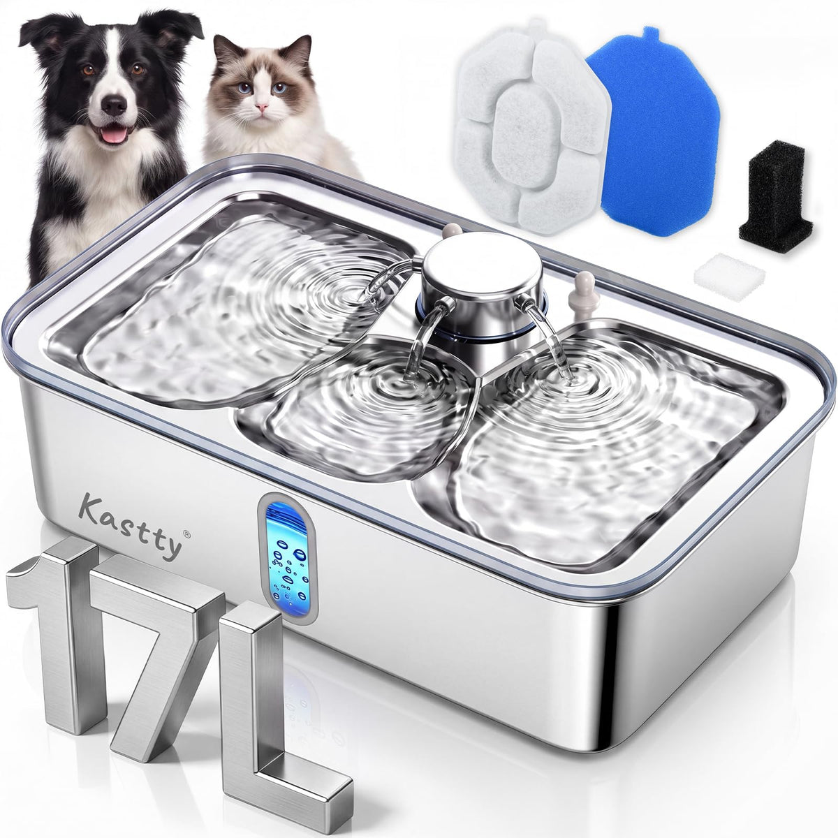 17L 4.5 Gal Stainless Steel Dog Water Fountain for Large Dog