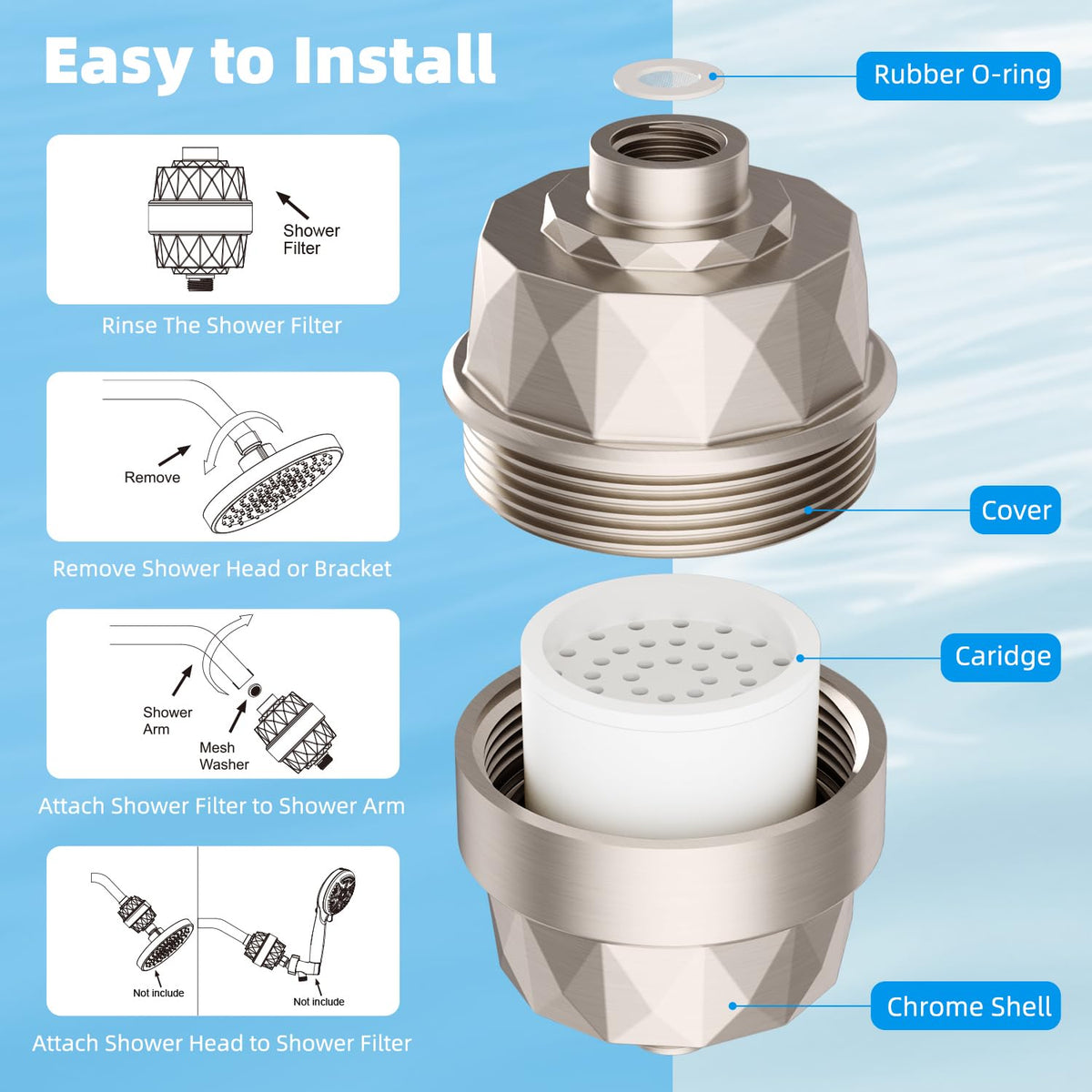 Shower Head Filter (Shower Filter with Cartridges / Brushed Nickel)