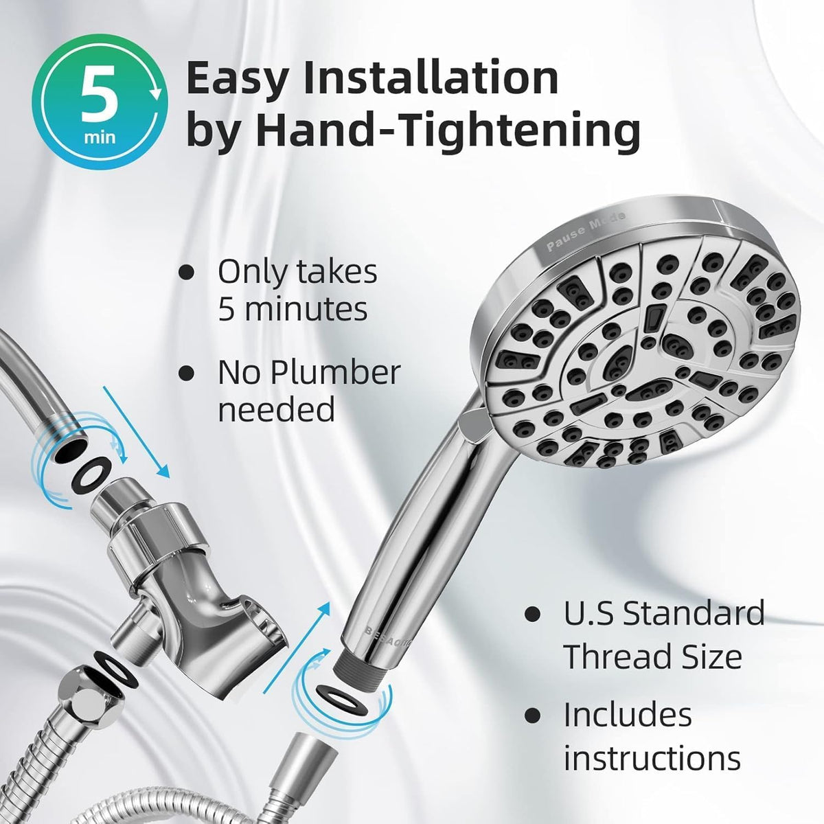 9 Functions High Pressure Handheld Shower Head with Power Wash (Premium Chrome)