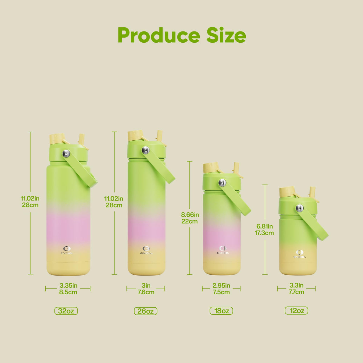 Insulated Water Bottle with Straw Stainless Steel Water Bottle (18 Ounces / Morning Dew)