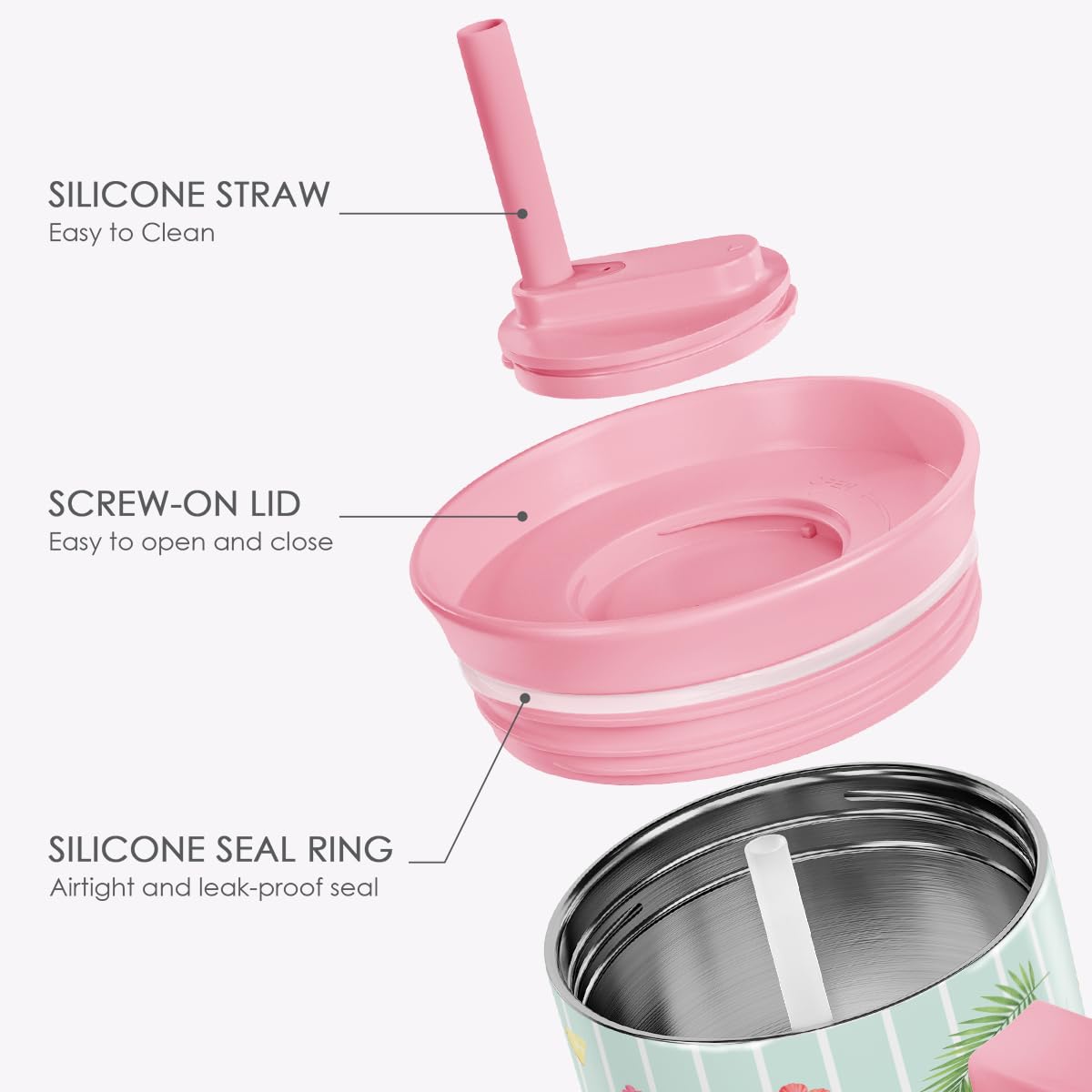Tropical Stainless Steel Locking Lid Silicone Straw Tumbler with Handle 40oz (Tropical)