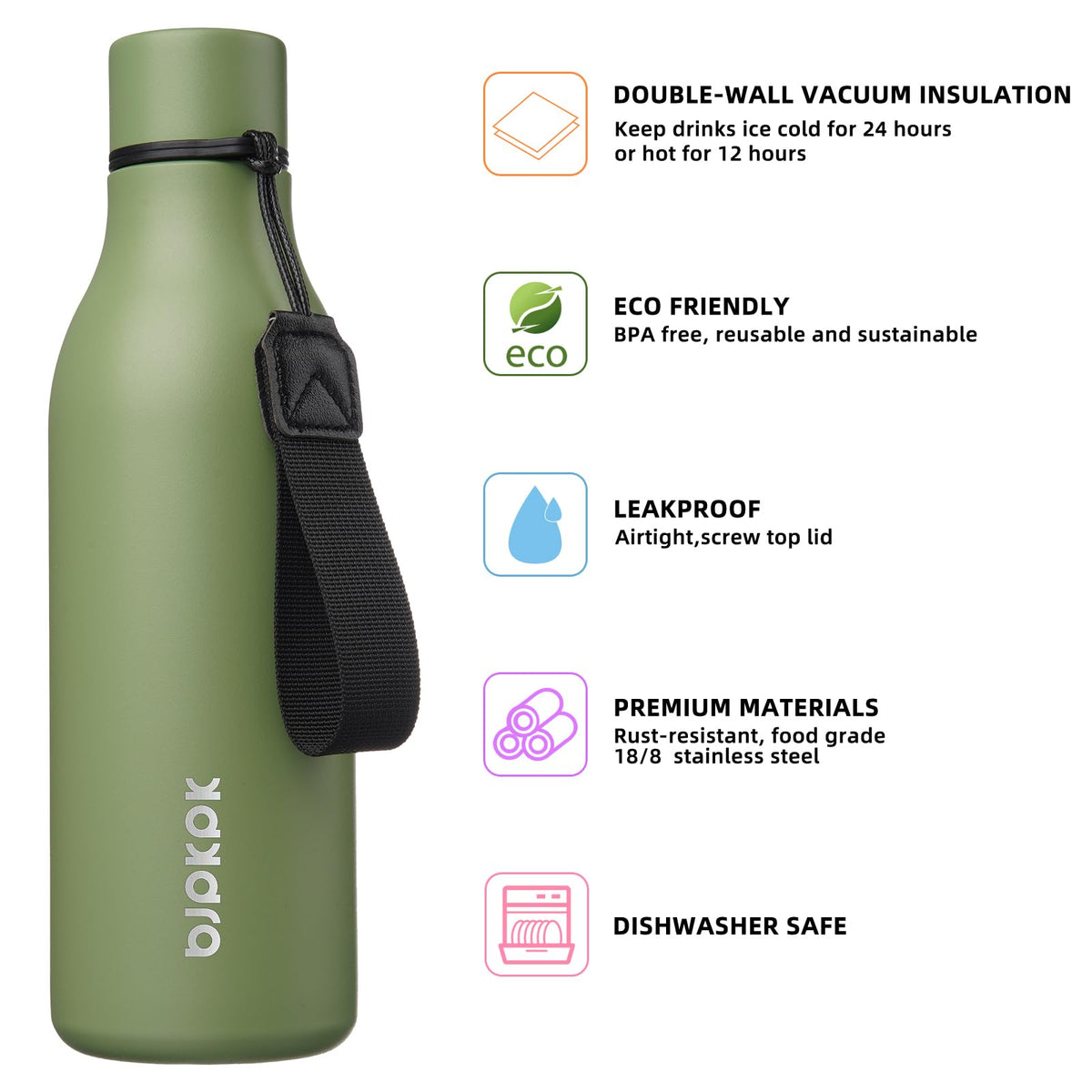 18oz Insulated Water Bottle (Forest Green / 18 Ounces / 18oz)