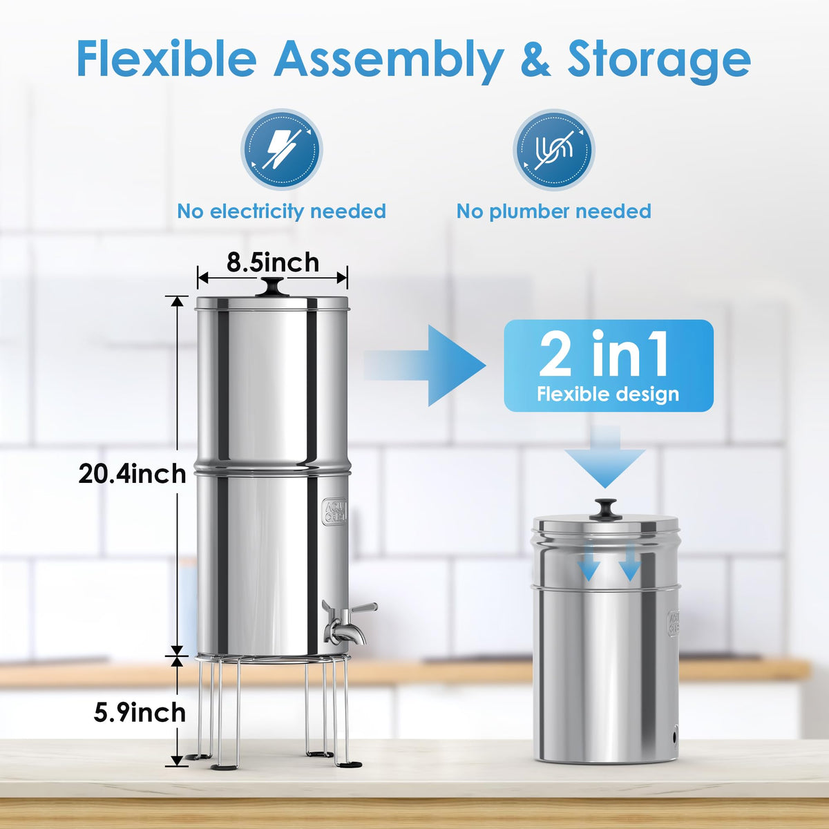 TN-A-FS Gravity Water Filter System, NSF/ANSI 42&372 Certified (Upgraded Water Filter System)