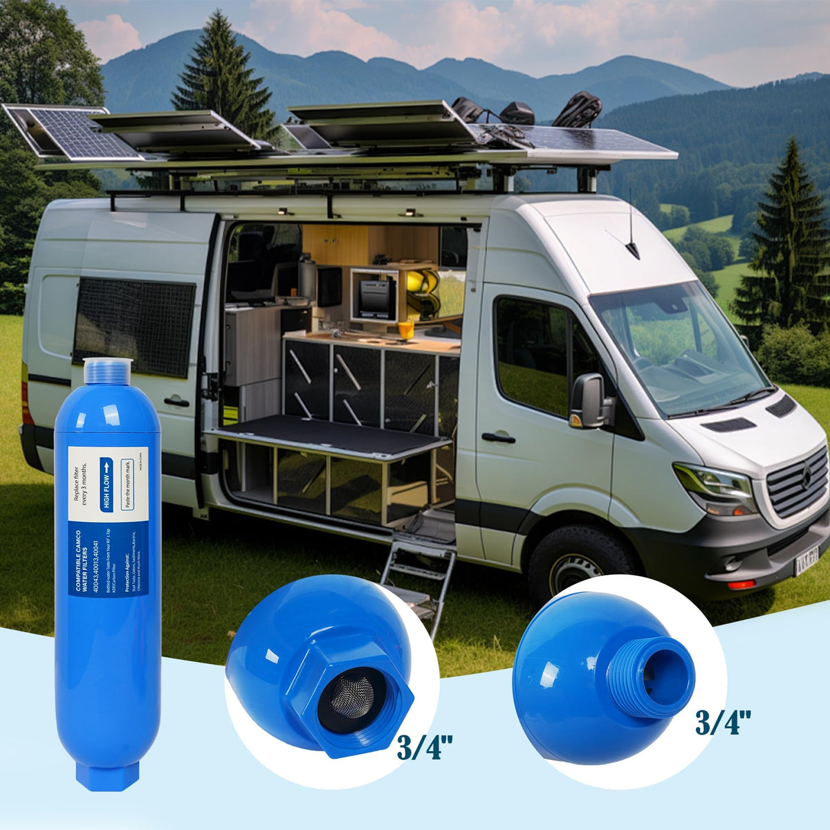 2 Pack RV Inline Water Filter with 2 Flexible Hose Protector