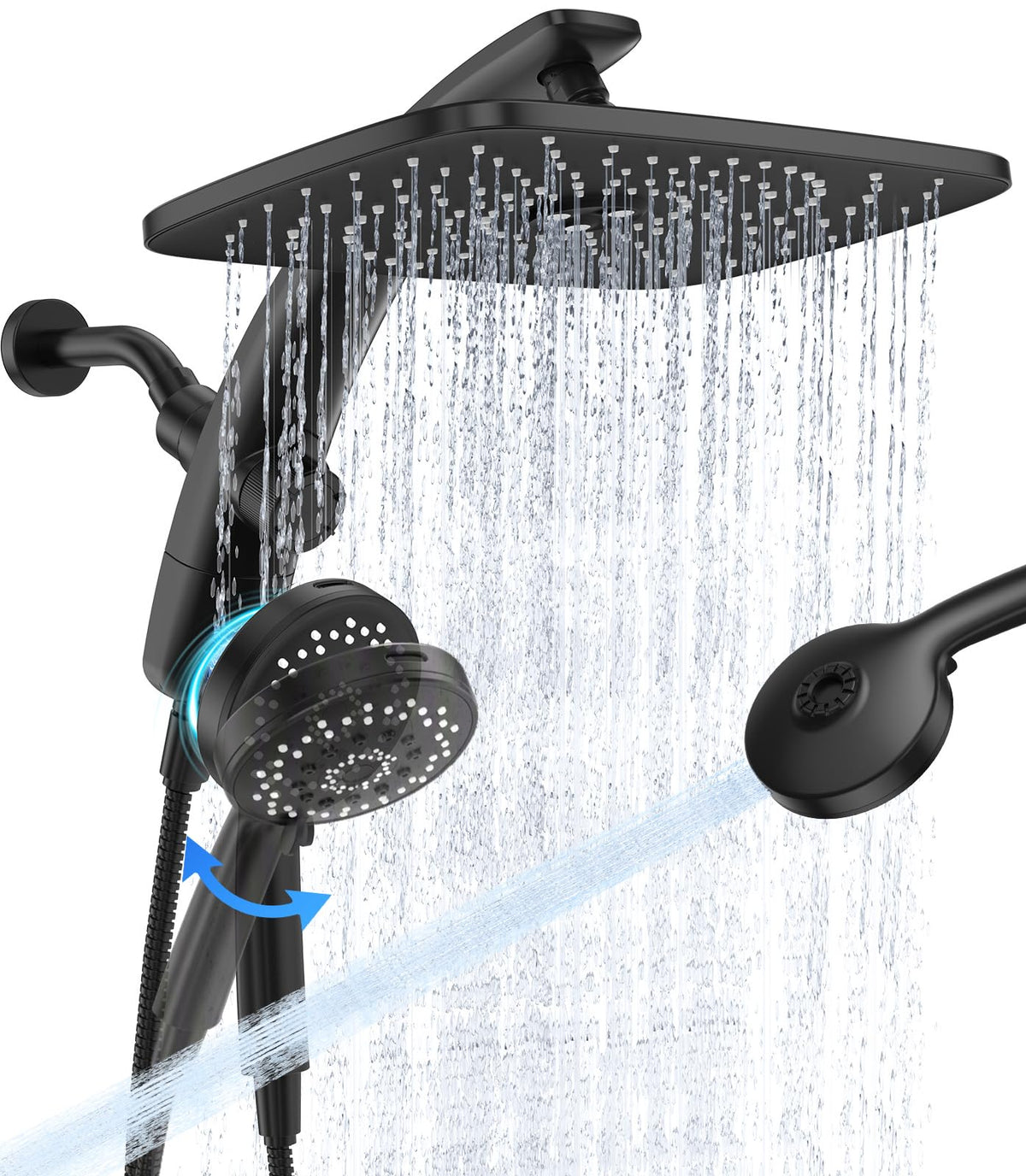 14" Luxurious Shower Head with Handheld (Matte Black / 14inch)