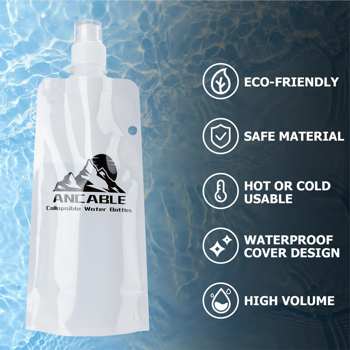 17oz Collapsible Water Bottles (17 Ounces / White x 3)