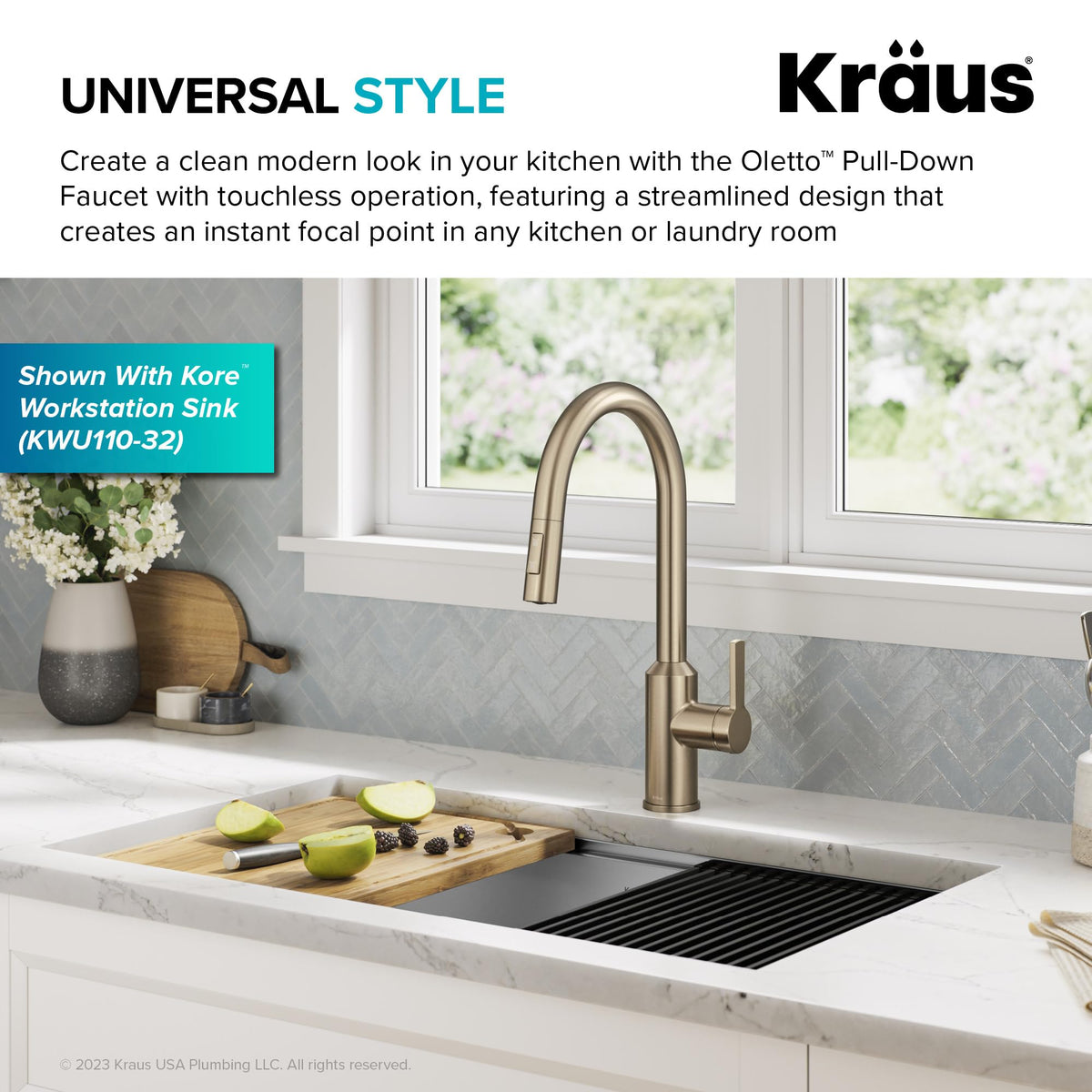 Champagne Bronze Touchless Pull Down Kitchen Faucet KSF (Pull Down Touchless Faucet / Spot Free Antique Champagne Bronze)