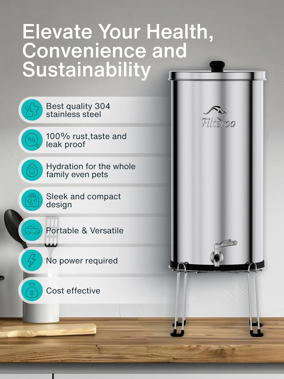Countertop Gravity Water Filter System (Ceramic Cartridge / 20L)