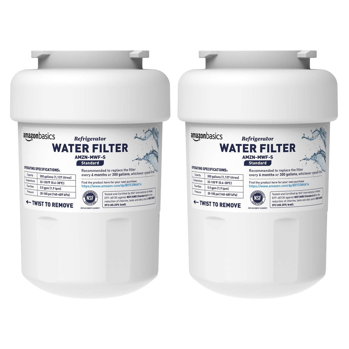 Replacement Water Filter Cartridge Compatible with GE MWF Refrigerator (Basic Tier / 2pcs)