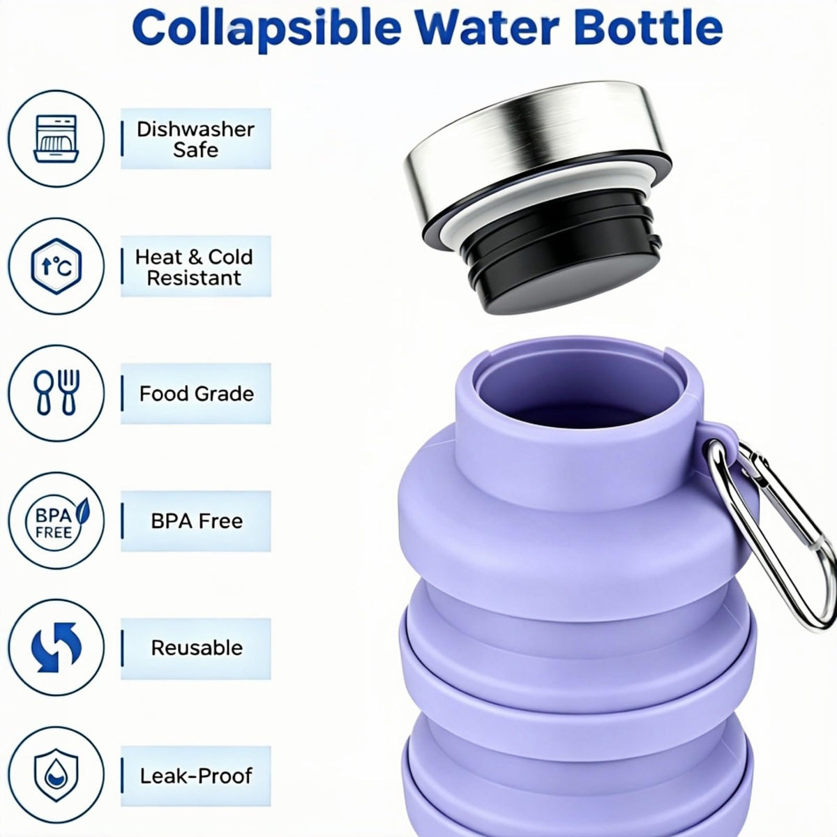 Collapsible Water Bottle 17oz（500ml） (Retractable / Blue)