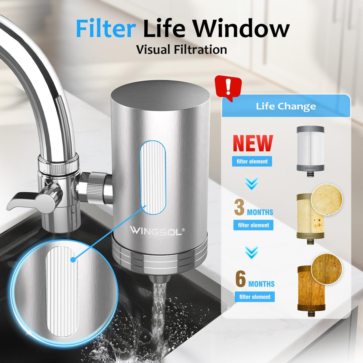 Visible Window Faucet Water Filter Stainless Steel