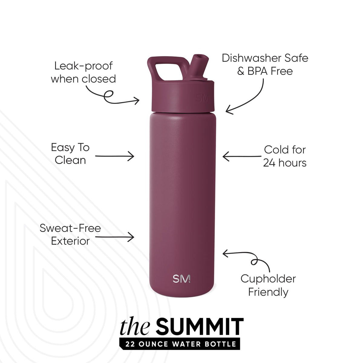 Insulated Water Bottle with Straw (22oz / Fig Jam (Pack of 1))