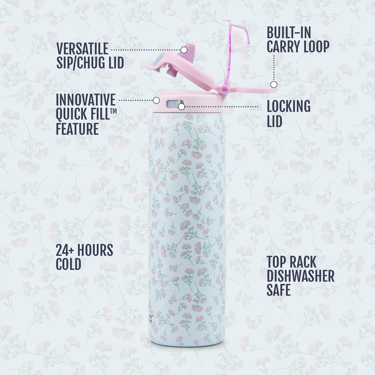 Pop & Fill 22oz Stainless Water Bottle (22oz / Serene Blooms)