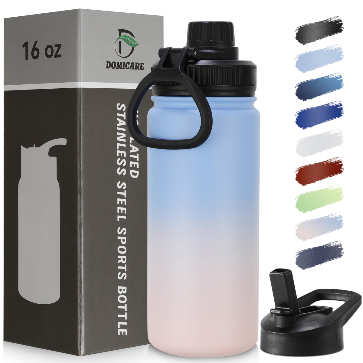16 oz Kids Water Bottle for School Stainless Steel Double Wall Vacuum Insulated Water Bottle with Straw lids & Spout Lid (Blue/Pink / 16 Ounces)