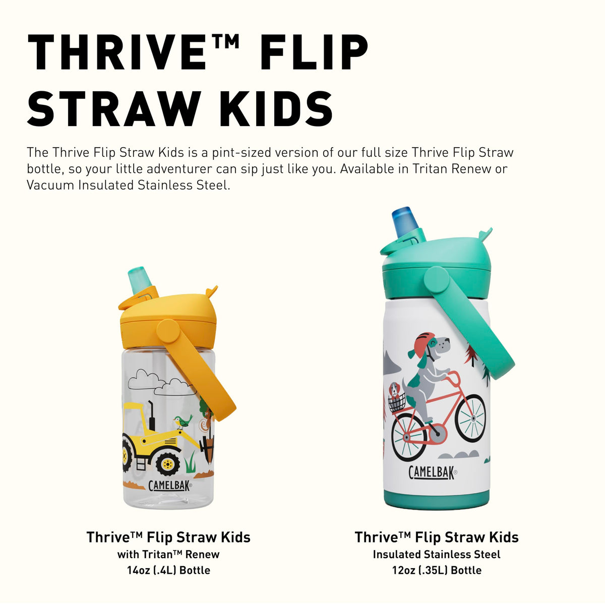 Thrive Flip Straw Kids Water Bottle 12oz (12 Ounces / Ocean Life)