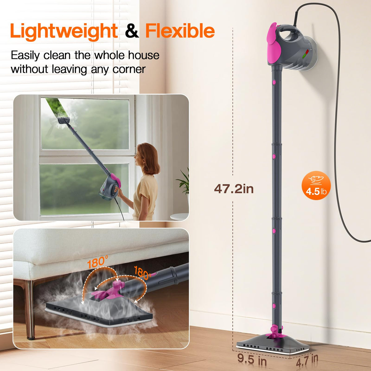 10-in-1 Steam Cleaner, Steam Mop with Detachable Handheld Steamer for Home (Mist Gray)