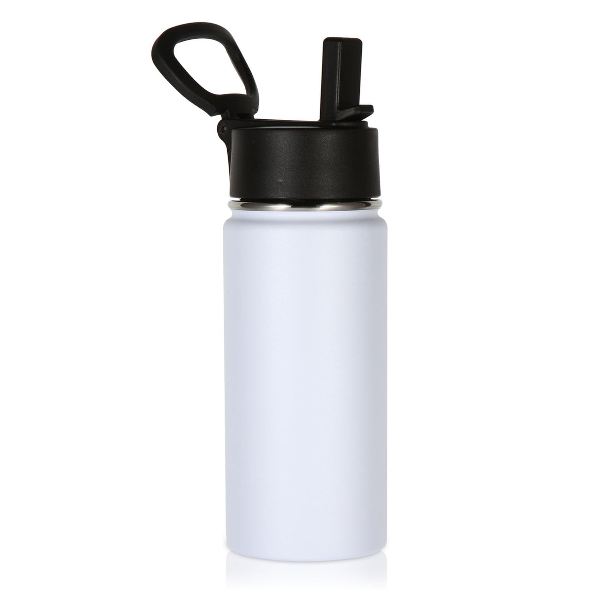 16oz Insulated Water Bottle for Kids with Straw (White)