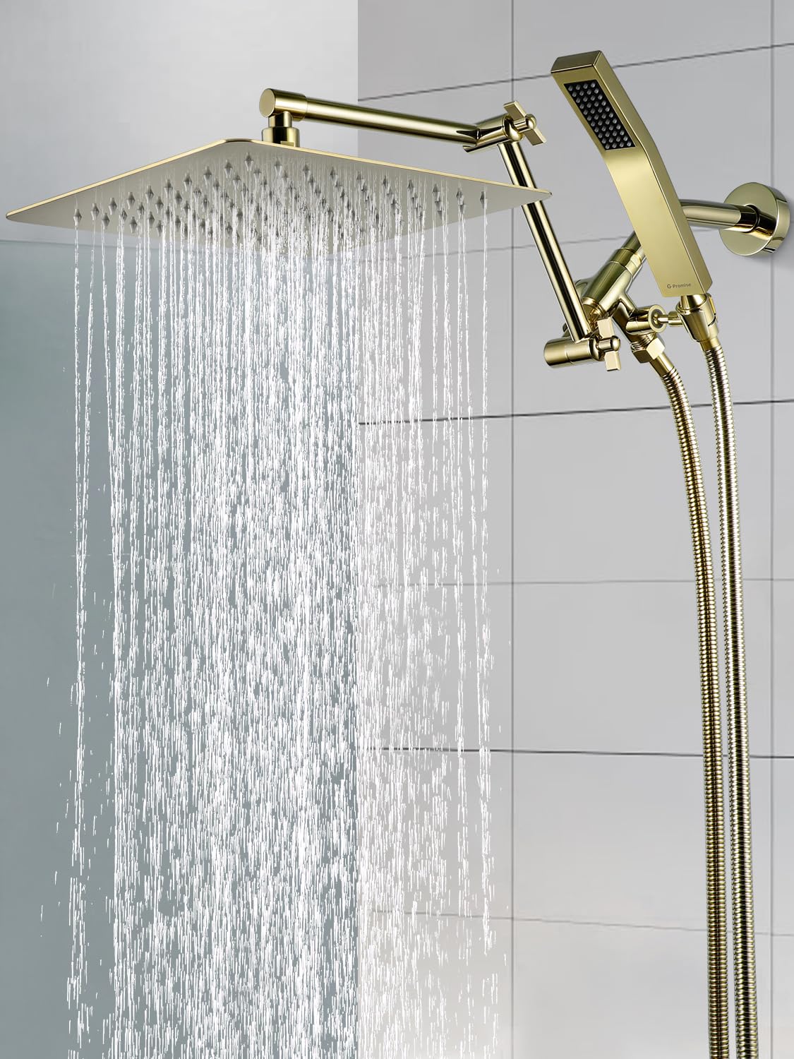 All Metal 12 Inches Rainfall Shower Head with Handheld Combo (12 Inches / Polished Brass)