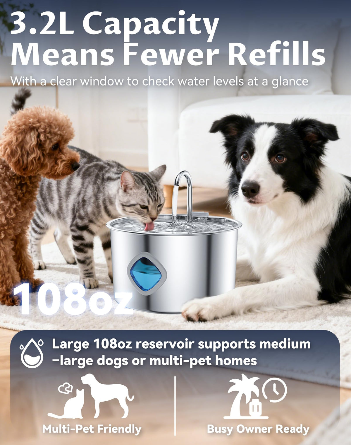 Dog Water Bowl (2Set, 20+20 Filter)