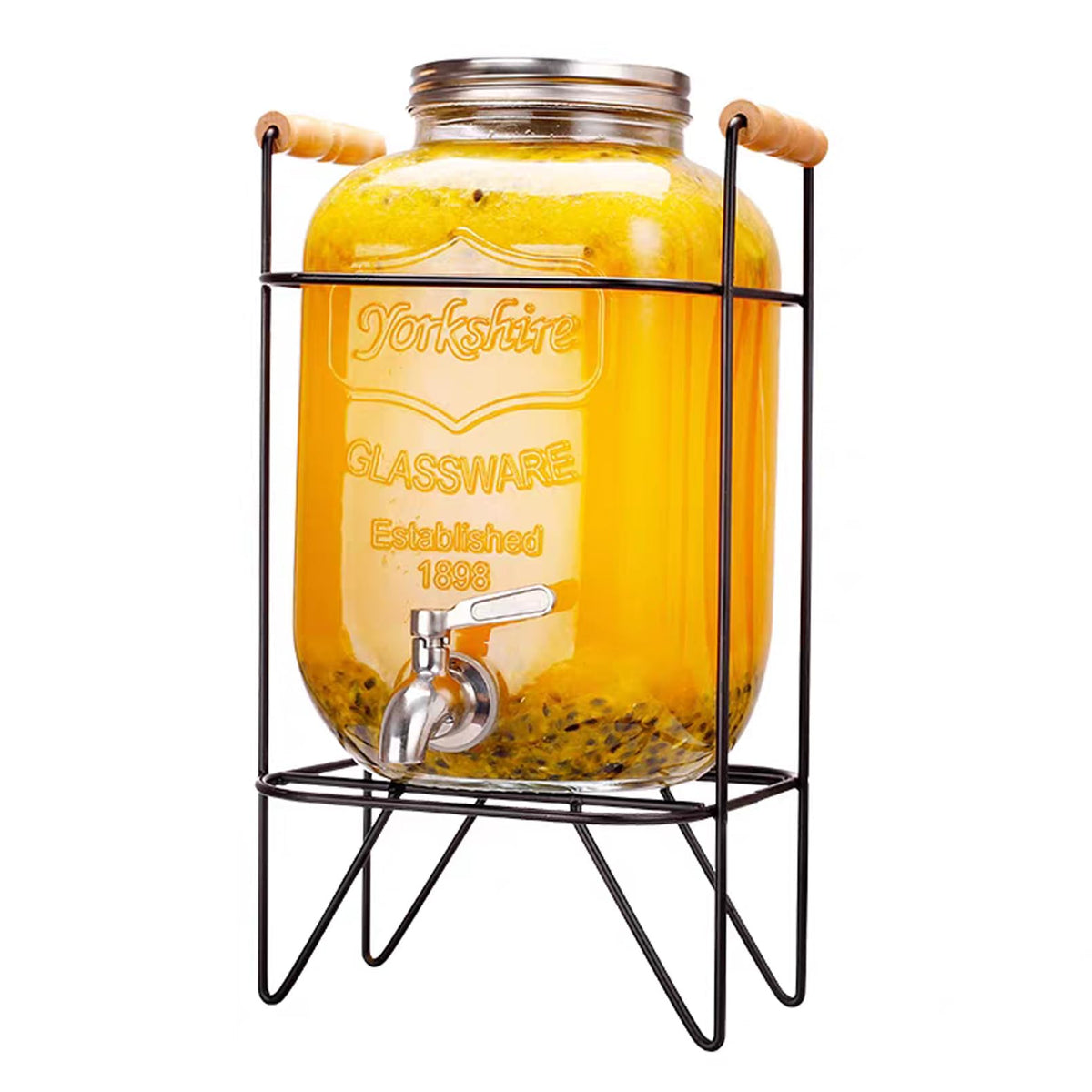 1 Gallon Drink Dispenser Glass Beverage Dispenser With Stand Leak Proof Stainless Steel Faucet Wide Mouth Mason Jar Style Glass Drink Dispenser for Parties (Style 2)