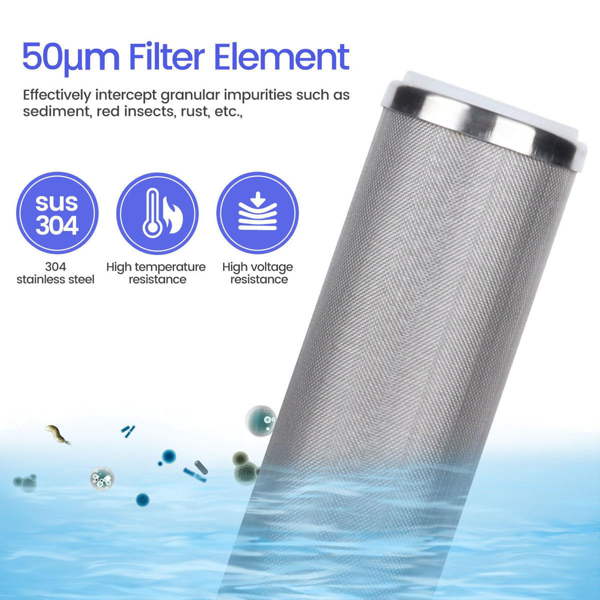 Stainless Steel Cleanable Wire Mesh Filter Cartridge 10”Length (800 micron)