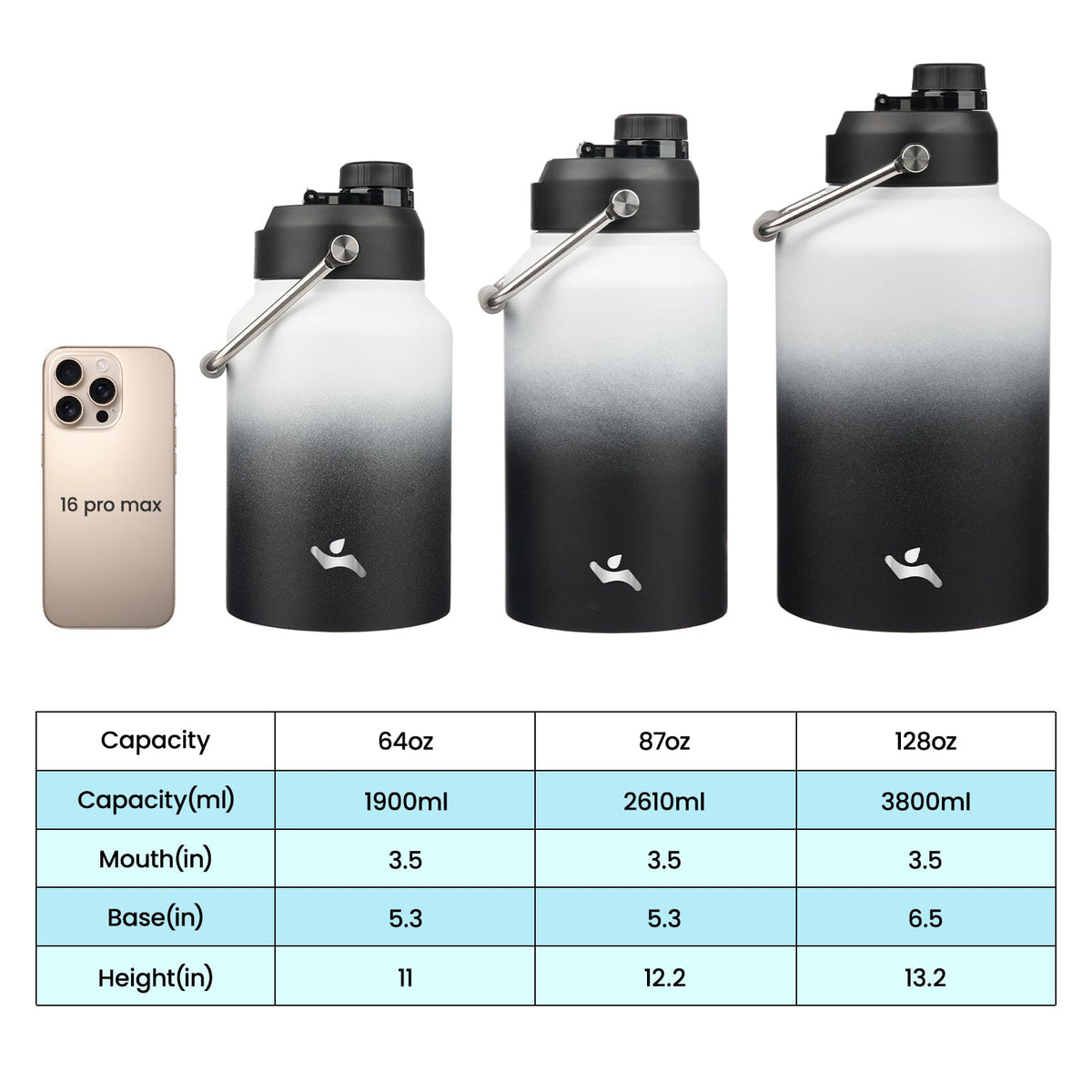 87 oz Insulated Stainless Steel Water Bottle Jug with Handle (87 Ounces / Day Night)