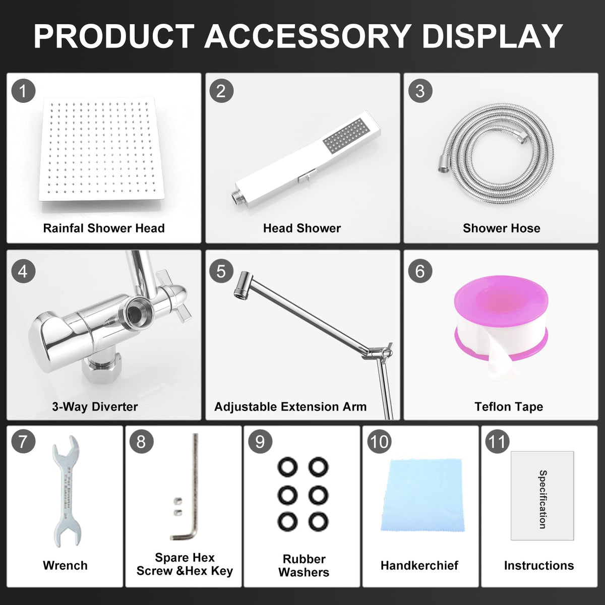 All Metal 12 Inch Rain Shower Head with Handheld Spray Combo (Polished Chrome / 12 Inch)
