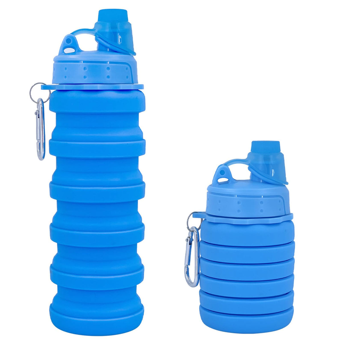 Collapsible Water Bottles Travel Sports Portable Sport Water Bottle comes with mountaineering Buckle 500ml silicone Water (1 pack / Blue)